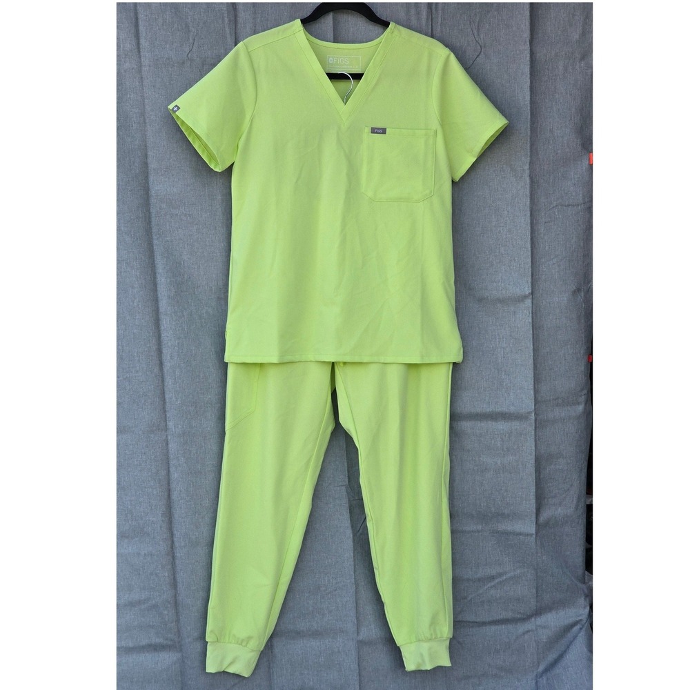 FIGS Highlighter Scrub Set Top SM Jogger Pants M Regular Limited Edition PO 5330